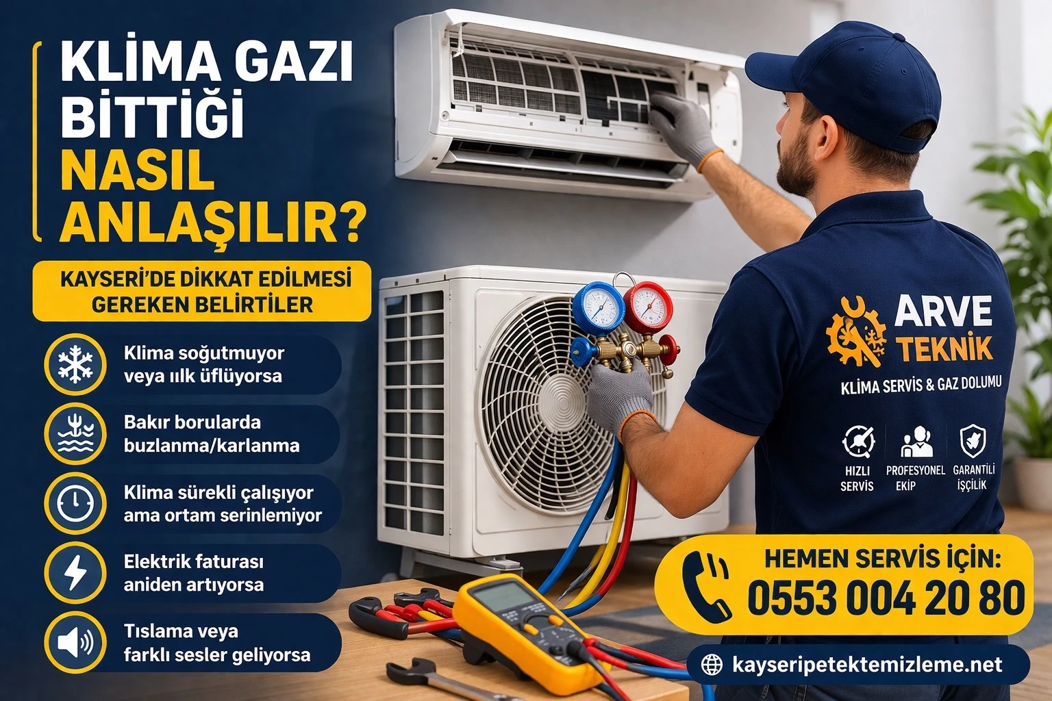 Kayseri klima gaz dolumu ve gaz eksikliği belirtileri Arve Teknik