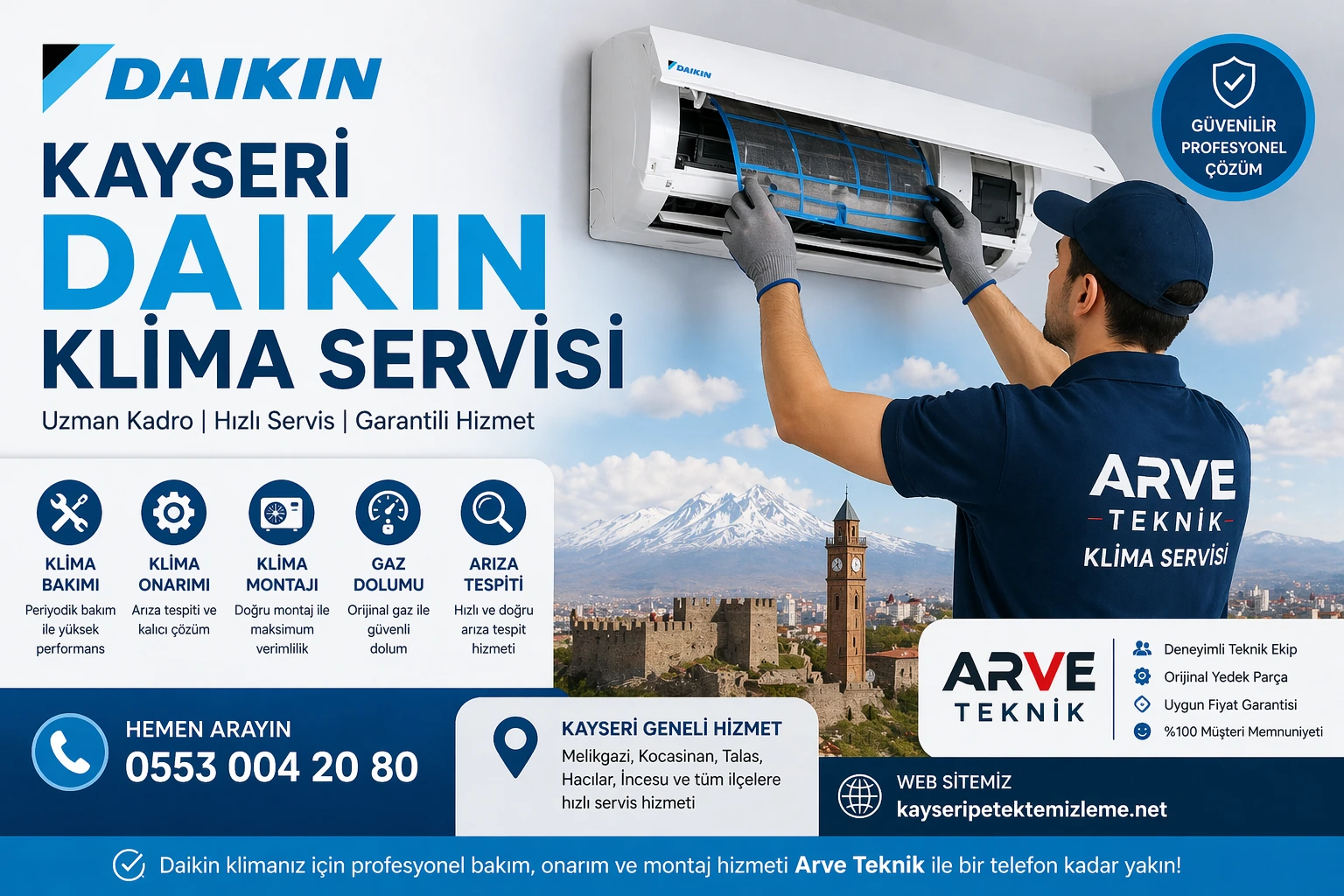 Kayseri Daikin klima servisi – Arve Teknik profesyonel bakım ve onarım hizmetleri