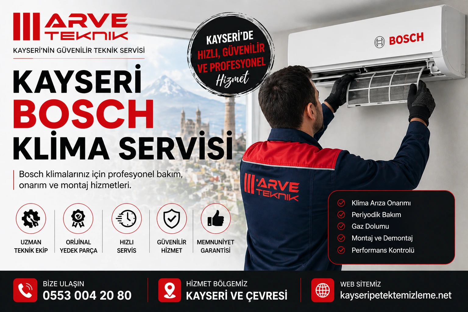 Kayseri Bosch klima servisi – Arve Teknik profesyonel bakım, onarım ve montaj hizmeti​​​​​​​​​​​​​​​​
