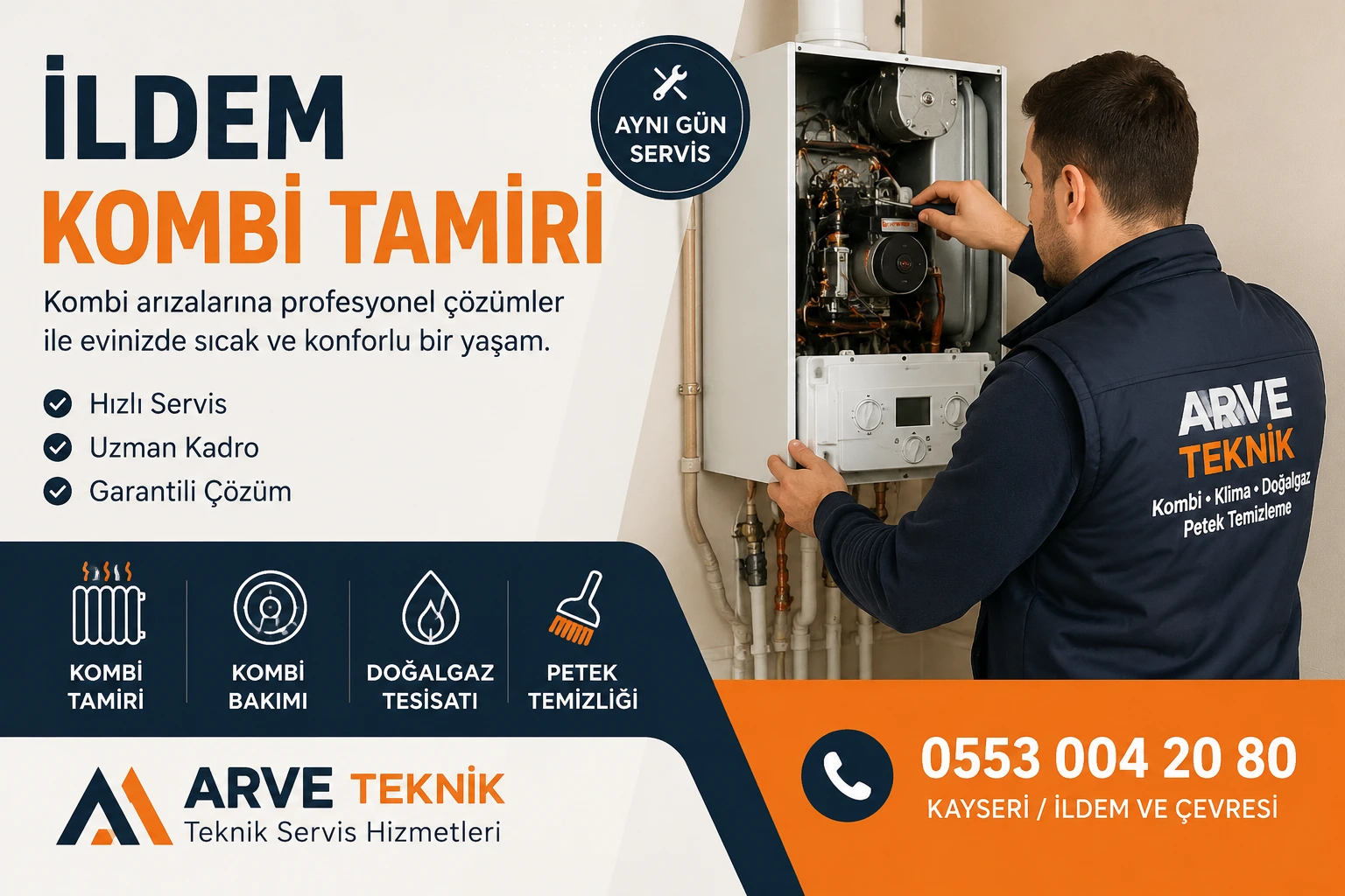 İldem kombi tamiri ve bakımı hizmeti veren Arve Teknik uzman personeli cihaz onarımı yaparken